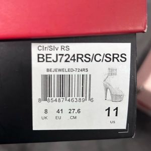 Clear bedazzled ankle strap 6in heels